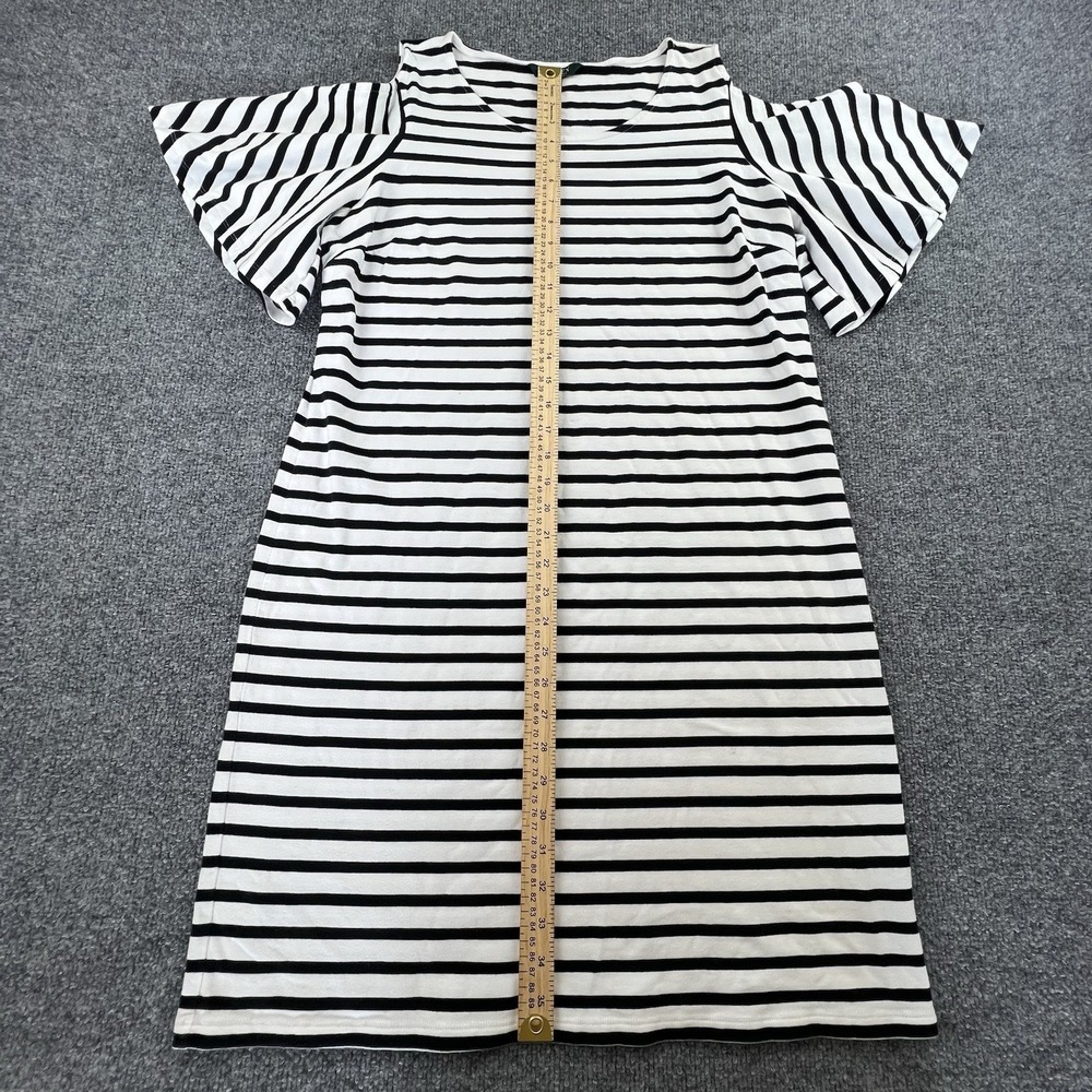 Lauren Ralph Lauren Striped Dress Womens XL Blk Wht Cotton Cold Shoulder Ruffle - Picture 3 of 11